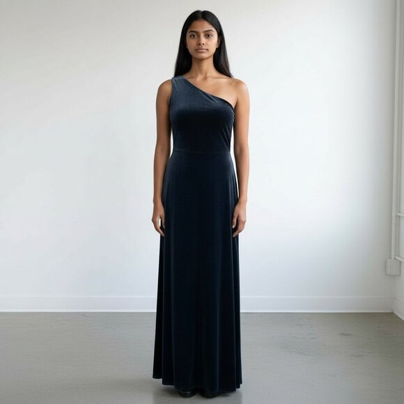 Jenny Yoo Size 00 Velvet One Shoulder Split Maxi Color French Blue Cybill Gown - Picture 1 of 11